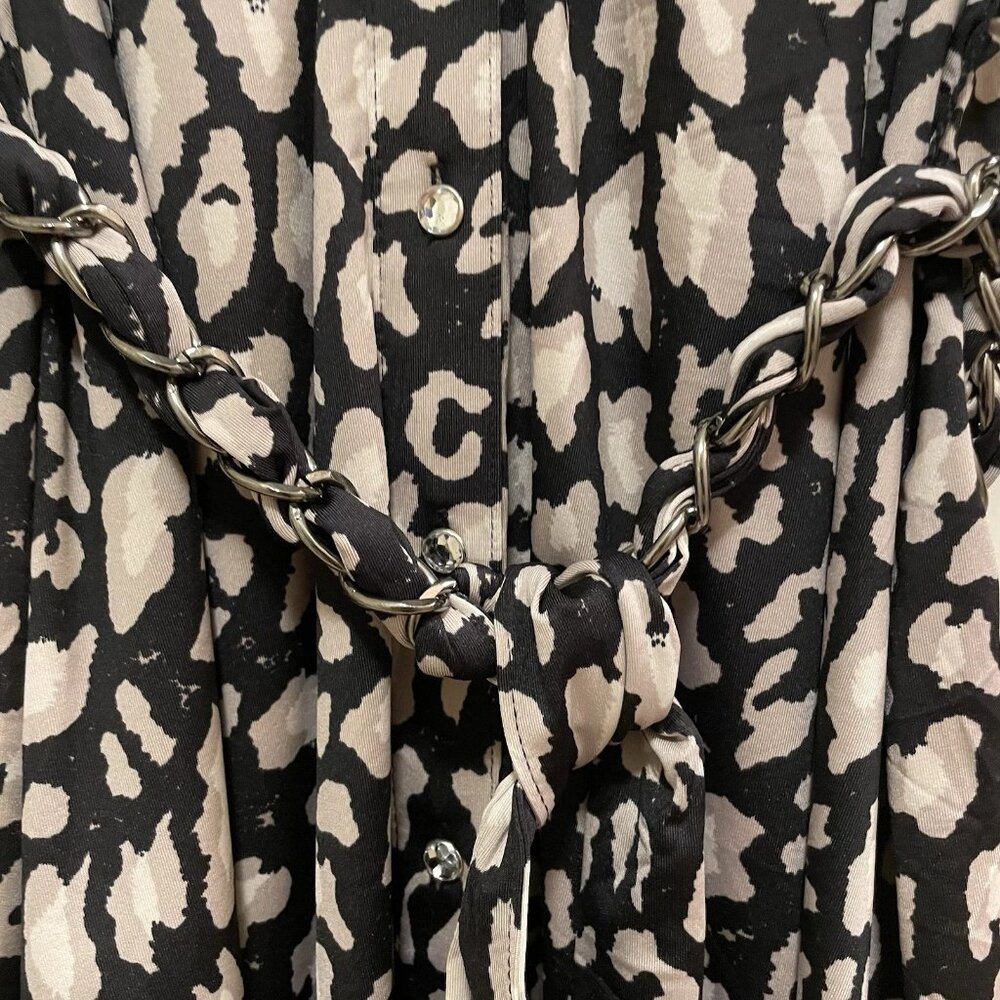 INC INTERNATIONAL CONCEPTS Black Leopard Chain Belt Roll-Tab Sleeve Dress Sz L - Picture 8 of 9